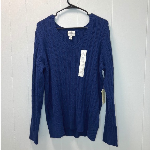 St. John's Bay Sweaters - St. John's Bay Womens Cable Knit Sweater Size XXL Blue V Neck Long Sleeve Basic